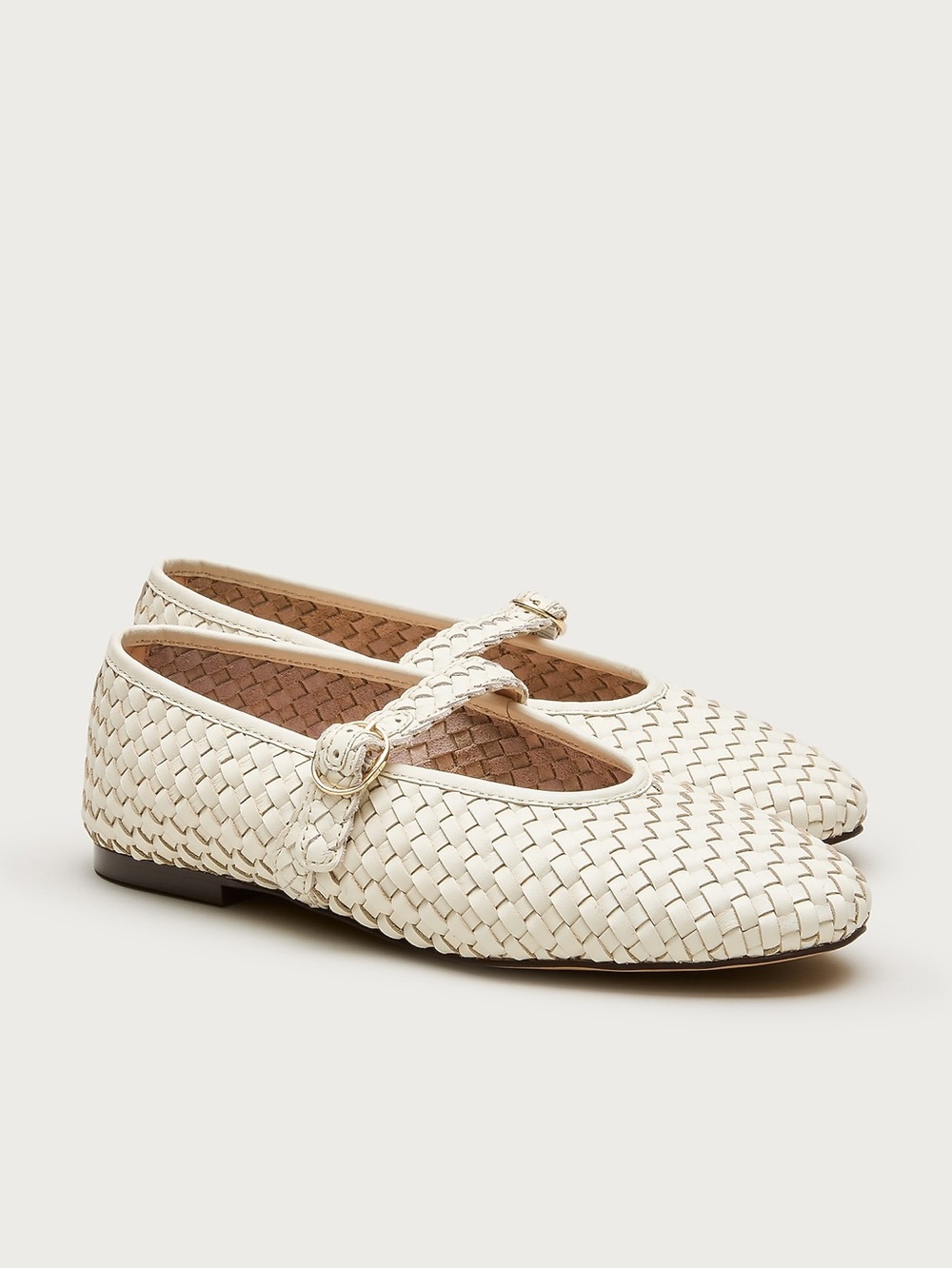 J. Crew Mary Jane ballet flats in woven leather in Ivory White Size 7.5